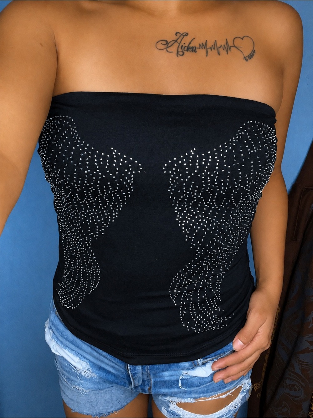 Strapless Black Studded Crop Top